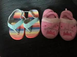 Lot 2 Pair Toddler Girls Princess Bedtime Slippers Beach Flip Flop Size 11-12 - Picture 1 of 4