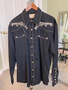 SKULLY Men's Embroidered Western Shirt, Pearl Snaps, Music Notes, Medium, P-627 - Picture 1 of 6