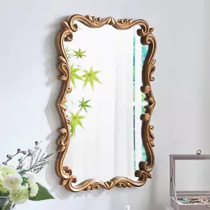 Vintage Gold Mirror for Bathroom Wood Frame Arched Wall Mirror Full Length, Anti - Picture 1 of 12
