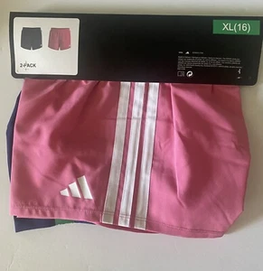 Adidas Girls X Large (16) 2 Pack Shorts Pink & Blue - Picture 1 of 2