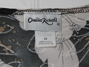 Black with off white floral pattern, Claudia Richard  size 3X Made in USA