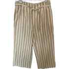 J. Crew NEW Striped Paper Bag Pants Womens Size 12 Tan Linen & Cotton High Rise
