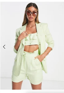New S Linen Suit Slim Straight Blazer Shorts Light Lime Green Mint - Picture 1 of 4
