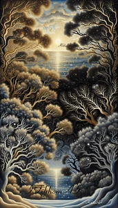 Digital Image Art Painting Miniature Landscape Trees Sea Wallpaper Print Decor - Picture 1 of 1