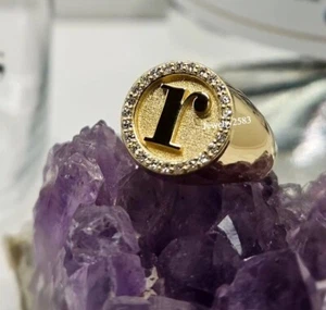 Custom Any Single Letter Ring Natural Moissanite 14k Yellow Gold Plated Silver - Picture 1 of 7