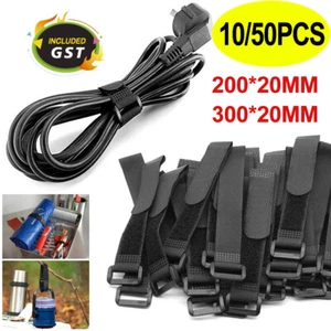 10-50x Magic Cable Ties Reusable Winder Coded Organiser Cords Hook Loop Black AU - Picture 1 of 13