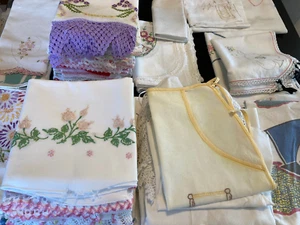 HUGE LOT OF *51* VINTAGE HAND EMBR PILLOWCASES, RUNNERS, APRONS, ETC.-CUTTER LOT - Picture 1 of 8