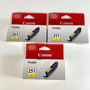 3 Pack GENUINE Canon CLI-251 Yellow Ink for PIXMA MG6620 MG7520 MX922 iP8720 - Picture 1 of 4