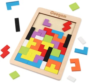 Coogam Holzblöcke Puzzle Knobelspiel Spielzeug Tangram Puzzle Intelligenz farbig - Bild 1 von 7