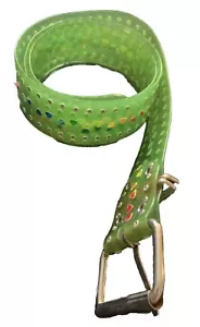 Cinturón de gelatina vintage de los años 80 - puntos arco iris, PVC verde transparente neón raro 38,5"" pulgadas - Imagen 1 de 9