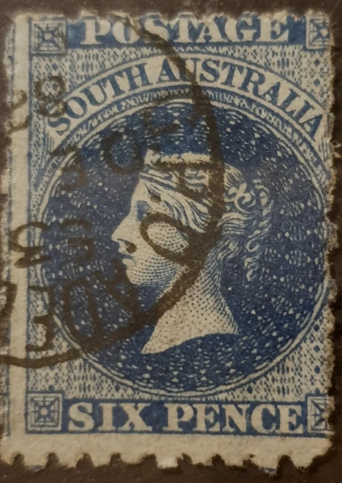 South Aus QV Sideface 6d Prussian Blue Perf 10 (SG 135) - w/ Flaw - Pls See Desc - Image 1 of 2