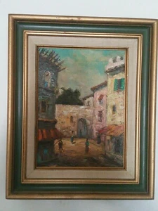 Painting Oil Aurelio VILLANOVA Cityscape with people Signed and framed 9" X 12" - Picture 1 of 6