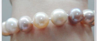 Huge 7.5" 11-13mm natural south sea genuine white gold pink round pearl bracelet - Image 1 of 3