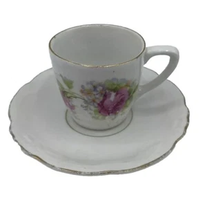 Vintage Demitasse Teetasse & Untertasse Germany Crown Mark Floral Goldrand Regency - Bild 1 von 15