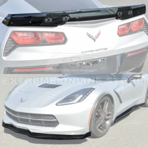For 14-19 Corvette C7 CARBON FIBER Z06 Front Splitter Side Skirts & Rear Spoiler - Picture 1 of 12