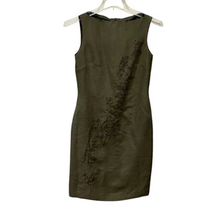 Sz 4 Evan Picone Dress 100% Silk green embellished bead Sheath olive Khaki Short - Picture 1 of 10