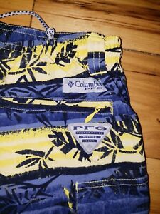 Mens Columbia PFG Colorful Outdoor Swimming Trunks Shorts Size Large L 35"