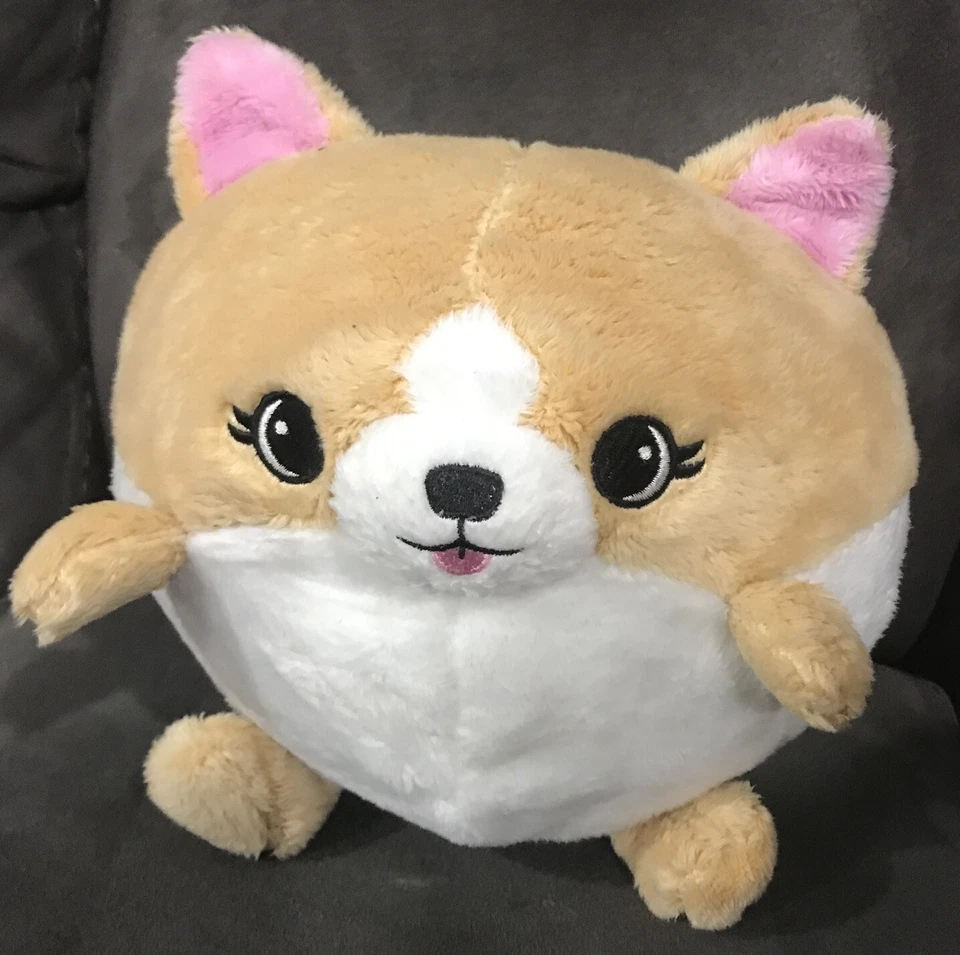 Squishable CORGI Dog Tan Cream Round 8in Plush Green Sewn Eyes Pink Ears 2018 - Image 1 of 4