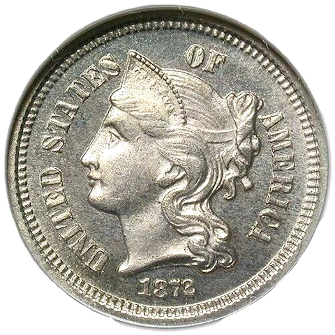 1872 THREE-CENT NICKEL NGC PF 64 IN OLD PREPRONG NGC HOLDER PQ FOR GRADE Cover