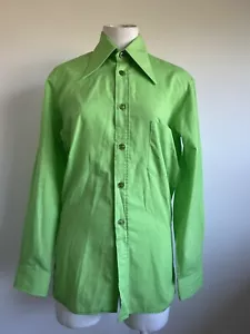 Vintage Green 60s 70s Psychedelic Dagger Collar Shirt Slim Medium - Picture 1 of 6