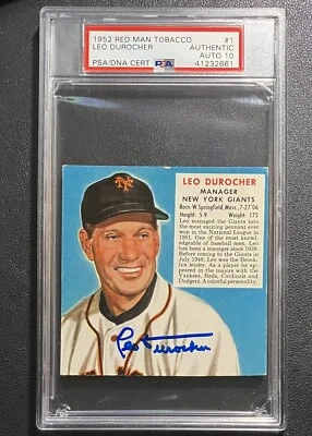 1952 Red Man #1 Leo Durocher Signed PSA/DNA Authentic Autograph Grade 10 HOF - Image 1 of 2