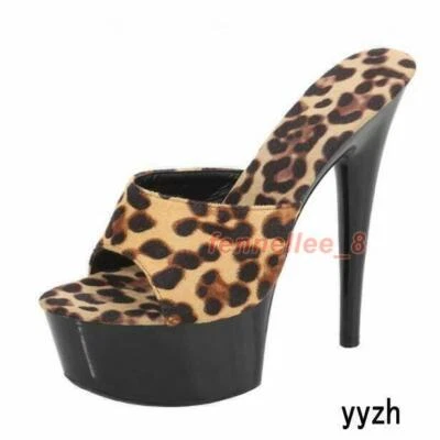Women's Leopard Print High Heels Peep Toe Slippers Party Summer Casual Sandals - Изображение 1 из 4
