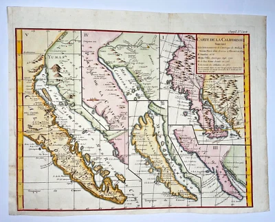 MAPA ANTIGUO GRANDE DE CALIFORNIA Y BAJA CALIFORNIA 1772 ROBERT DE VAUGONDY/DIDEROT Foto 1 de 4