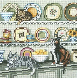 Needlepoint Handpainted Needle Crossings China Cats 9x9 - Picture 1 of 4