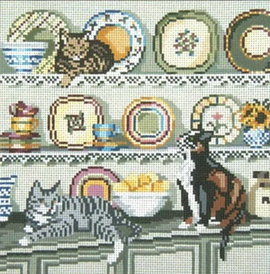 Needlepoint Handpainted Needle Crossings China Cats 9x9 - Image 1 of 4