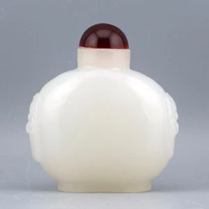 Chinese White Glass Snuff Bottle Lion Mask Handles Qing Dynasty 19th Century - Picture 1 of 12