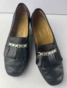 Vintage Peter Shepherd Black Women's Loafers With Fringe Made In Italy Size 8.5 - Picture 1 of 15