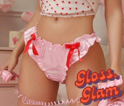 Women's sweet & romantic thongs silky soft feel bow ruffle details #sissy#cd#tv - Image 1 of 4