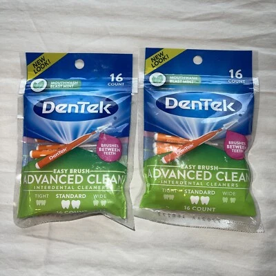 2 Pack DenTek STANDARD Easy Brush Inter dental Cleaners, Mint 16 ea - Imagem 1 de 2
