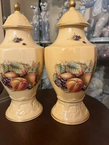 AYNSLEY ORCHARD GOLD FRUIT CANISTER JINGER COOKIES JAR Set Of 2 - Picture 1 of 14