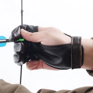 Archery Shooting Glove Leather 3 Finger Archery Recurve Bow Bow Protective Gear - Picture 1 of 10