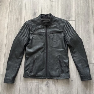 Superdry NYC Premium Super Leather Racer Biker Soft Leather Jacket Size S Black  - Picture 1 of 12