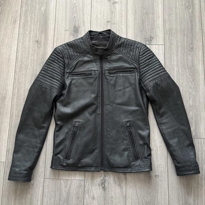 Superdry NYC Premium Super Leather Racer Biker Soft Leather Jacket Size S Black  - Image 1 of 4