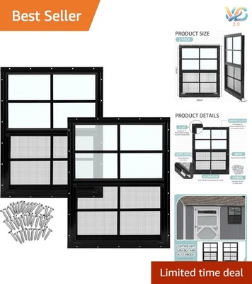 Stylish & Practical 2 Pcs Black Shed Windows 18'' x 23'' with Adjustable Screens - Image 1 of 4