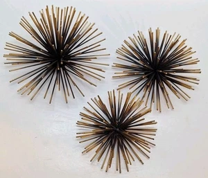VINTAGE Gold Atomic Metal Starburst Wall Decor 3 Piece Set Sea Urchin - Bild 1 von 15