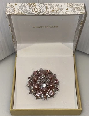 Broche prendedor flor perla imitación diamantes de imitación piedras rosas transparentes tono plateado joyería regalo Foto 1 de 4