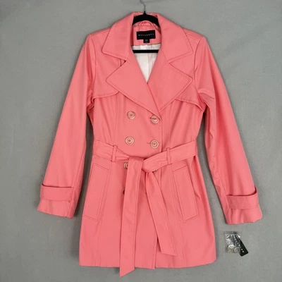 Metaphor Rain Coat Womens Medium Strawberry Pink Double Breasted Belted Trench - Image 1 of 4