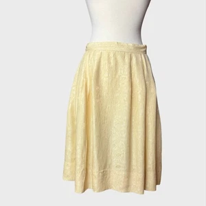 Vintage 80's Butter Yellow Silk Skirt Hip Pleat Yellow Roses Small 26" Waist - Picture 1 of 9
