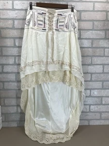 Ai-Pai Boho Gypsy Maxirock Damen L creme hoher niedriger Saum Beachy Fee Hippie - Bild 1 von 9