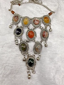 Vintage Achat Halskette silberfarben Latz 18" - Bild 1 von 8