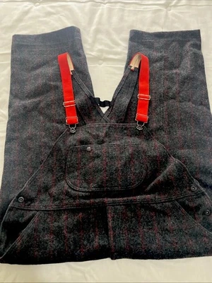 Vintage 1994 Woolrich Wool Bib Overalls Red Suspenders Hunting Workwear USA XXL - Image 1 of 4