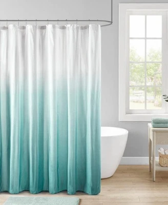 Madison Park Loire Ombre Printed Seersucker Shower Curtain - Aqua - Image 1 of 3