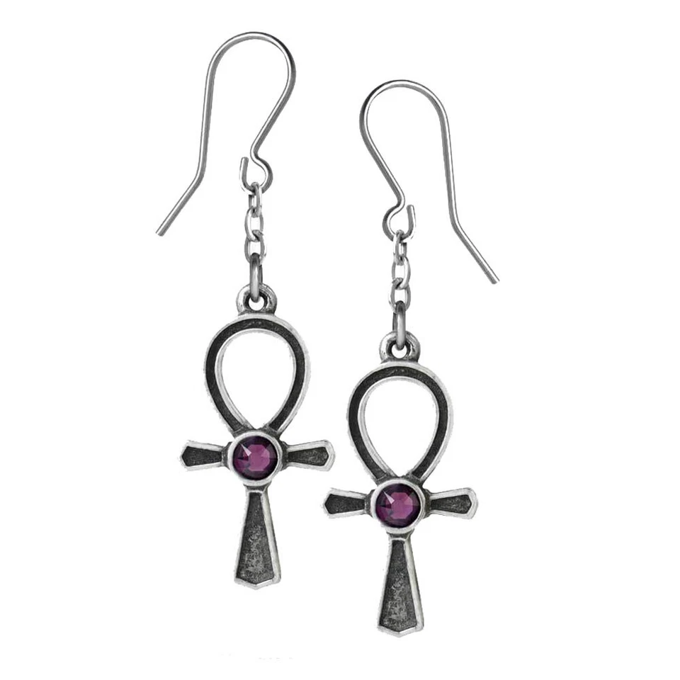 Alchemy Gothic Ankh of Osiris Earrings Pewter Cross Dangle Earring E372 - Image 1 of 1