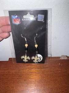 New Orleans Saints Football Team Logo NFL Silver Dangle Earrings Pair - Picture 1 of 2