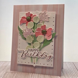 Handmade Greeting Card ocbrandy happy birthday layered watercolor flowers - Picture 1 of 2