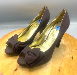 RAMPAGE Women Black Bow Front Pacey New Peep Open Toe Heel Shoes Size 6.5 - Picture 1 of 14